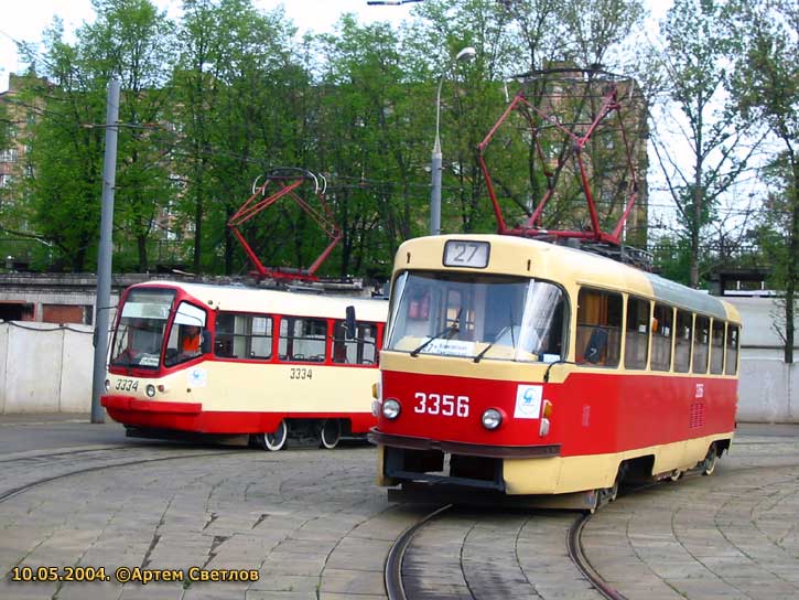 Москва. ТМРП-2 №3334, Tatra T3 (МТТМ) №3356