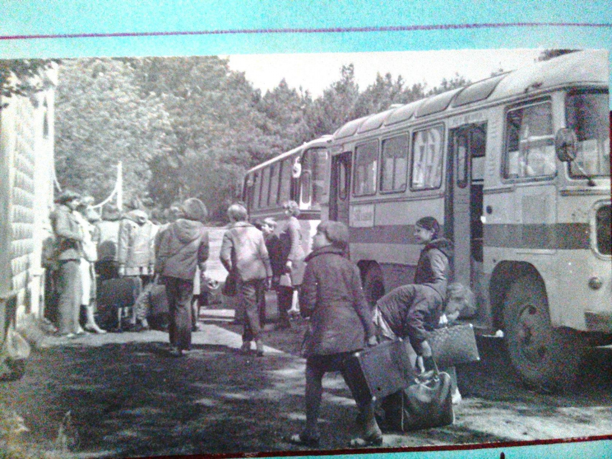 Котовск. Автобусы ПАЗ и ЛАЗ на обслуживании детского оздоровительного лагеря Лесной городок