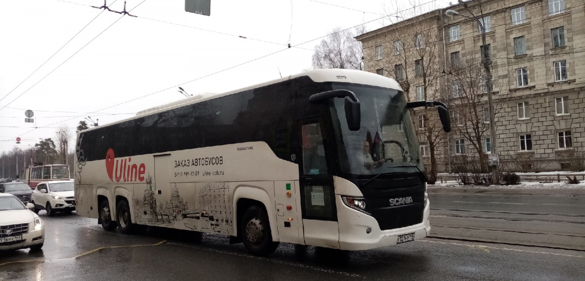 Санкт-Петербург. Scania Touring HD (Higer A80T) е327нр