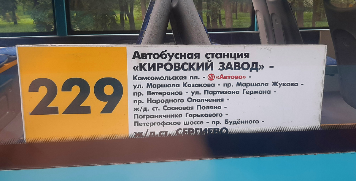 Санкт-Петербург. Табличка автобусного маршрута 229