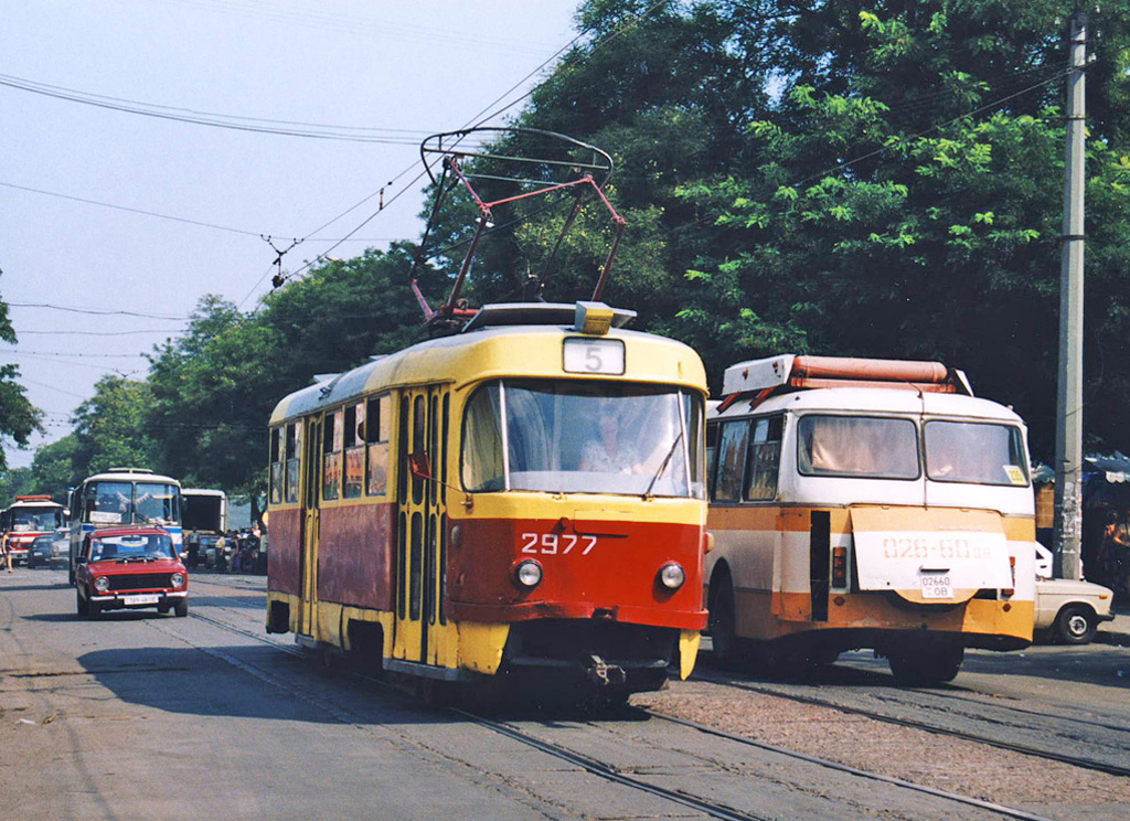 Одесса. Tatra T3SU №2977, ЛАЗ-695НГ 026-60OB